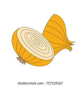 Onion cartoon. Outlined illustration with thin line black stroke