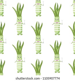 Onion in cartoon style isolated on white background. Vector illustration. Seamless pattern