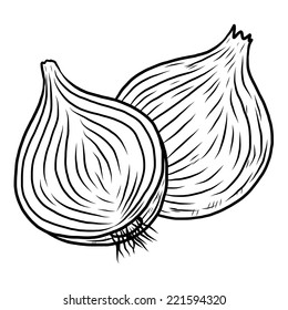 onion / cartoon vector and illustration, black and white, hand drawn, sketch style, isolated on white background.