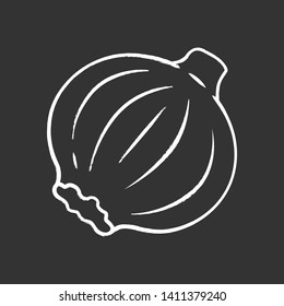 Onion chalk icon. Vegetable farm. Agriculture plant. Salad ingredient. Healthy nutrition. Greenery. Healthy food. Vegetarian and vegan diet. Farming. Isolated vector chalkboard illustration