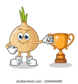 onion champion with Trophy mascot vector cartoon illustration