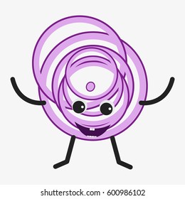 Onion character. Funny doodle cartoon vegetable. Isolated on white background. Flat vector stock illustration