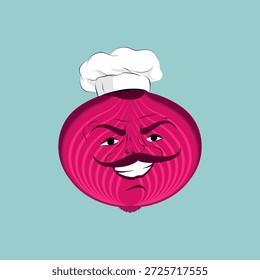 Onion chef. Onion in chef hat. Vegetable gastronomic symbol