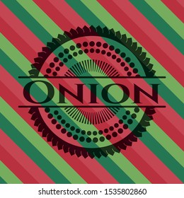 Onion christmas style badge. Vector Illustration. Detailed.