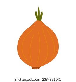 Onion colored hand drawn isolated icon, Scalable print ready vector illustration in trendy flat style design.
