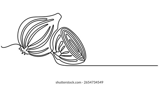 cebola contínua um desenho de linha, desenho de linha contínua de alho em um fundo transparente, um desenho de linha ilustração de verdura de cebola vermelha.