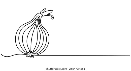 cebola contínua um desenho de linha, desenho de linha contínua de alho em um fundo transparente, um desenho de linha ilustração de verdura de cebola vermelha.