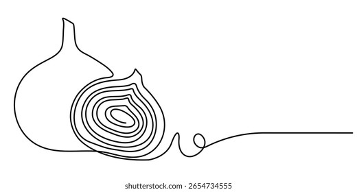 cebola contínua um desenho de linha, desenho de linha contínua de alho em um fundo transparente, um desenho de linha ilustração de verdura de cebola vermelha.