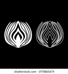 Onion cut in half part Bulbs chopped sliced vegetable silhouette white color vector illustration solid outline style image