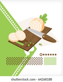 Onion cut on a cutting board knife.