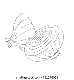 Onion Cut Slice Half cartoon. Outlined illustration with thin line black stroke
