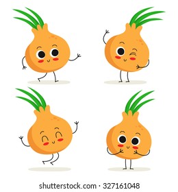 Onion. Cute vegetable vector character set isolated on white