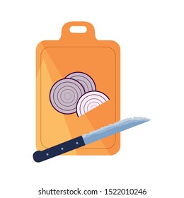 onion cutting board knife preparation cooking vector illustration
