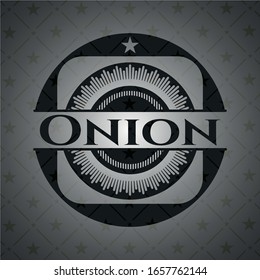 Emblema oscuro de cebolla. Retro. Ilustración vectorial. Detallado.