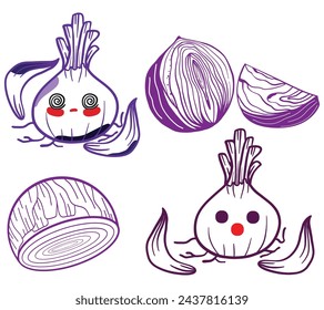 Onion in different style illustration vector