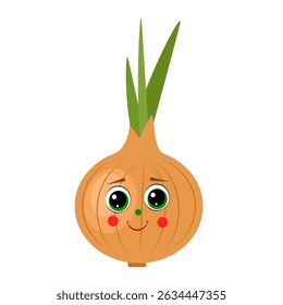 Onion with face on white background