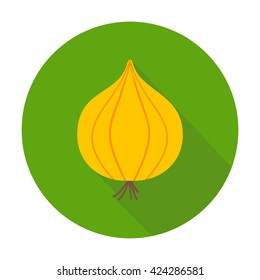 Onion flat circle icon. Vector illustration of fresh vegetable food.