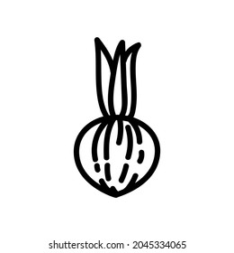 Onion flat outlined icon. Vector vegetable logo isolated on white background. Vegan food symbol, glyph for web