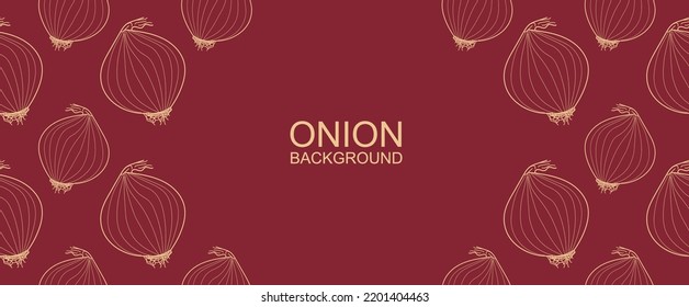 Onion frame in linear style. Vintage template onion in copy space. Onion background in linear style. Vector illustration eps10