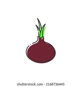 Onion fruit vector isolated. Cartoon Onion icon on white background. Icon for web design, apps, sticker, banner, poster, printing usage and part of logo. 
