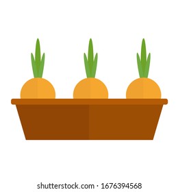 Onion in ground pot icon. Flat illustration of onion in ground pot vector icon for web design. EPS 10