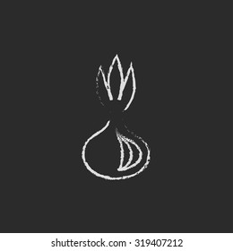 Onion hand drawn in chalk on a blackboard vector white icon isolated on a black background.