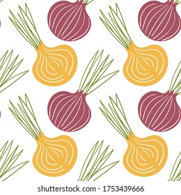 Onion hand drawn seamless pattern. Ideal for background, wallpaper, textile, backdrop, wrapping paper. Pattern design.