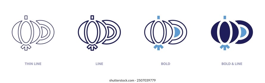 Icono de cebolla en 4 estilos diferentes. Línea delgada, línea, negrita y línea negrita. Estilo duotono. Trazo editable.