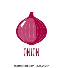 Onion icon in flat style. Isolated object. Onion logo. Vegetable from the garden. Organic food. Vector illustration. 