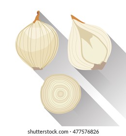 Onion icon in flat style. Isolated object. Onion logo. Vegetable from the garden. Organic food. Vector illustration.