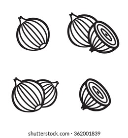 Onion Icon In Four Variations. Vector Illustration Eps 10.