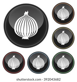 Onion Icon Glossy Button Icon Set in With Various Color Highlights