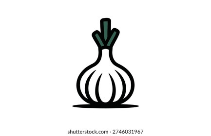 Onion icon with green top and white bulb graphic design