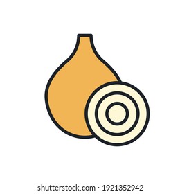 Onion icon. Linear color icon, contour, shape, outline isolated on white. Thin line. Modern design. Vector illustrations of vegetables.