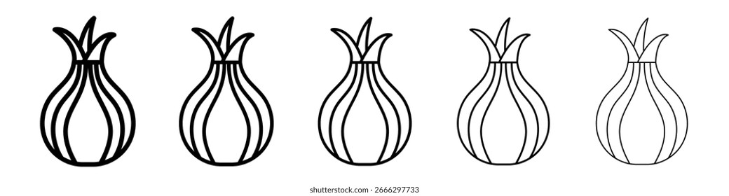 Logotipo do ícone de cebola na coleção de linhas de traçado