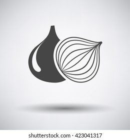 Onion icon on gray background with shadow. Vector illustration. 