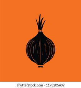 Onion icon. Orange background with black. Vector illustration.