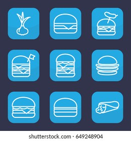 Onion icon. set of 9 outline onion icons such as onion, wrap sandwich, burger, double burger with flag