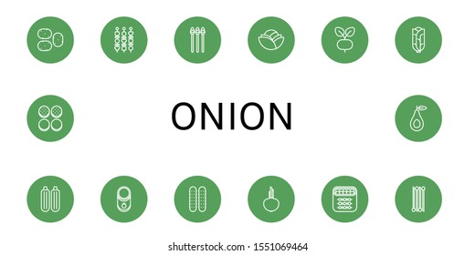 onion icon set. Collection of Potato, Shish kebab, Asparagus, Cabbage, Radish, Zucchini, Tomato, Cucumber, Onion, Burger bun, Avocado icons