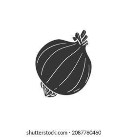 Onion Icon Silhouette Illustration. Vegetable Vector Graphic Pictogram Symbol Clip Art. Doodle Sketch Black Sign.