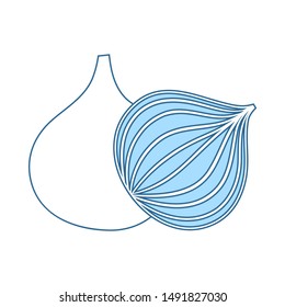 Onion Icon. Thin Line With Blue Fill Design. Vector Illustration.