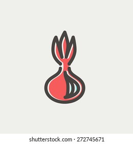 Onion icon thin line for web and mobile, modern minimalistic flat design. Vector icon with dark grey outline and offset colour on light grey background.