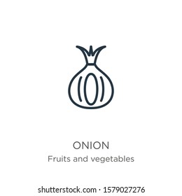 Onion icon. Thin linear onion outline icon isolated on white background from fruits collection. Line vector sign, symbol for web and mobile