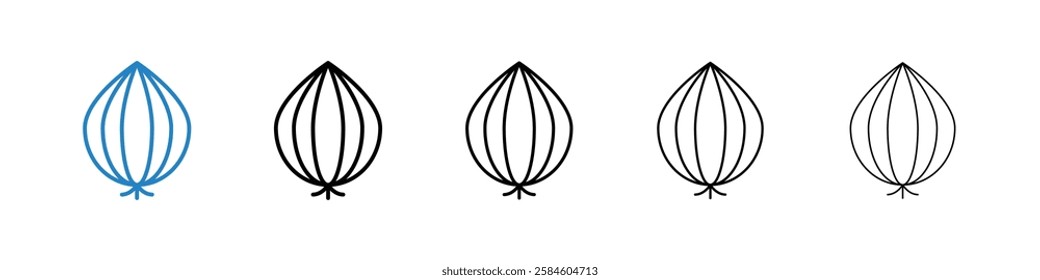 Onion icons in five different stroke sizes