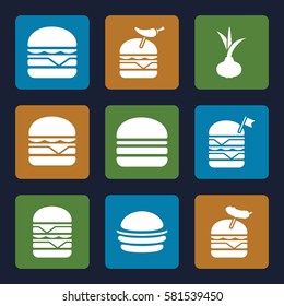 onion icons set. Set of 9 onion filled icons such as onion, burger, double burger with flag
