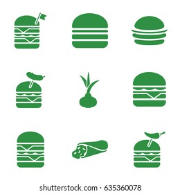 Onion icons set. set of 9 onion filled icons such as onion, wrap sandwich, burger, double burger with flag