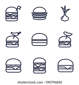 onion icons set. Set of 9 onion outline icons such as onion, burger, double burger with flag
