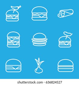 Onion icons set. set of 9 onion outline icons such as onion, wrap sandwich, burger, burger with pepper