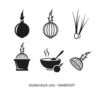 Onion icons set. Black on a white background