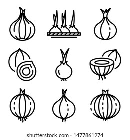 Onion icons set. Outline set of onion vector icons for web design isolated on white background